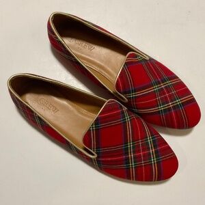 J. CREW  Stewart Tartan Red Plaid /Gold Trim Slip On Loafers Size 7.5